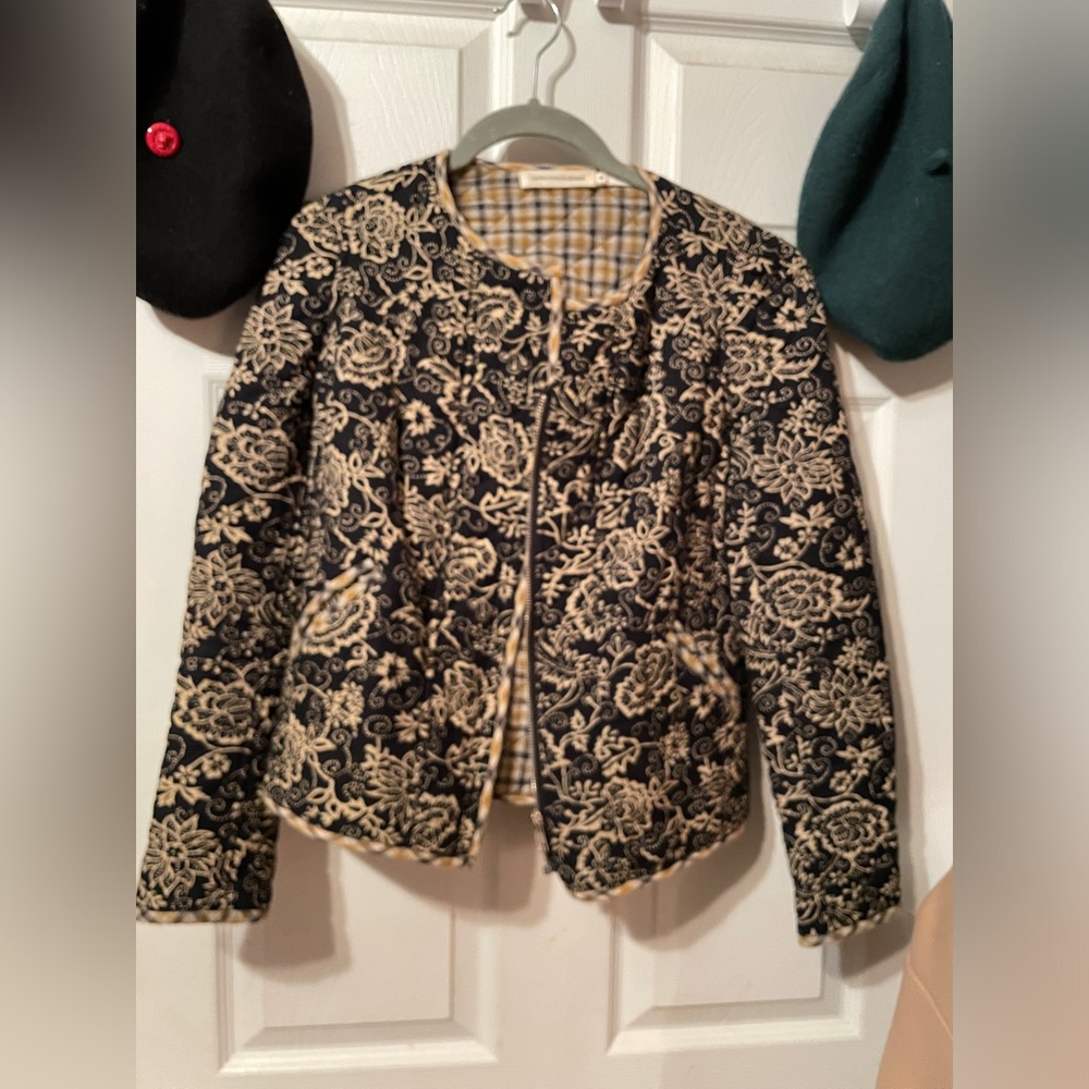 Isabel Marant Black and Cream Floral quillted jacket